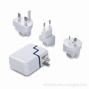 UL-approved 5V 3.1A AC/DC Adapter with Dual USB Output Port and Changeable Plugs